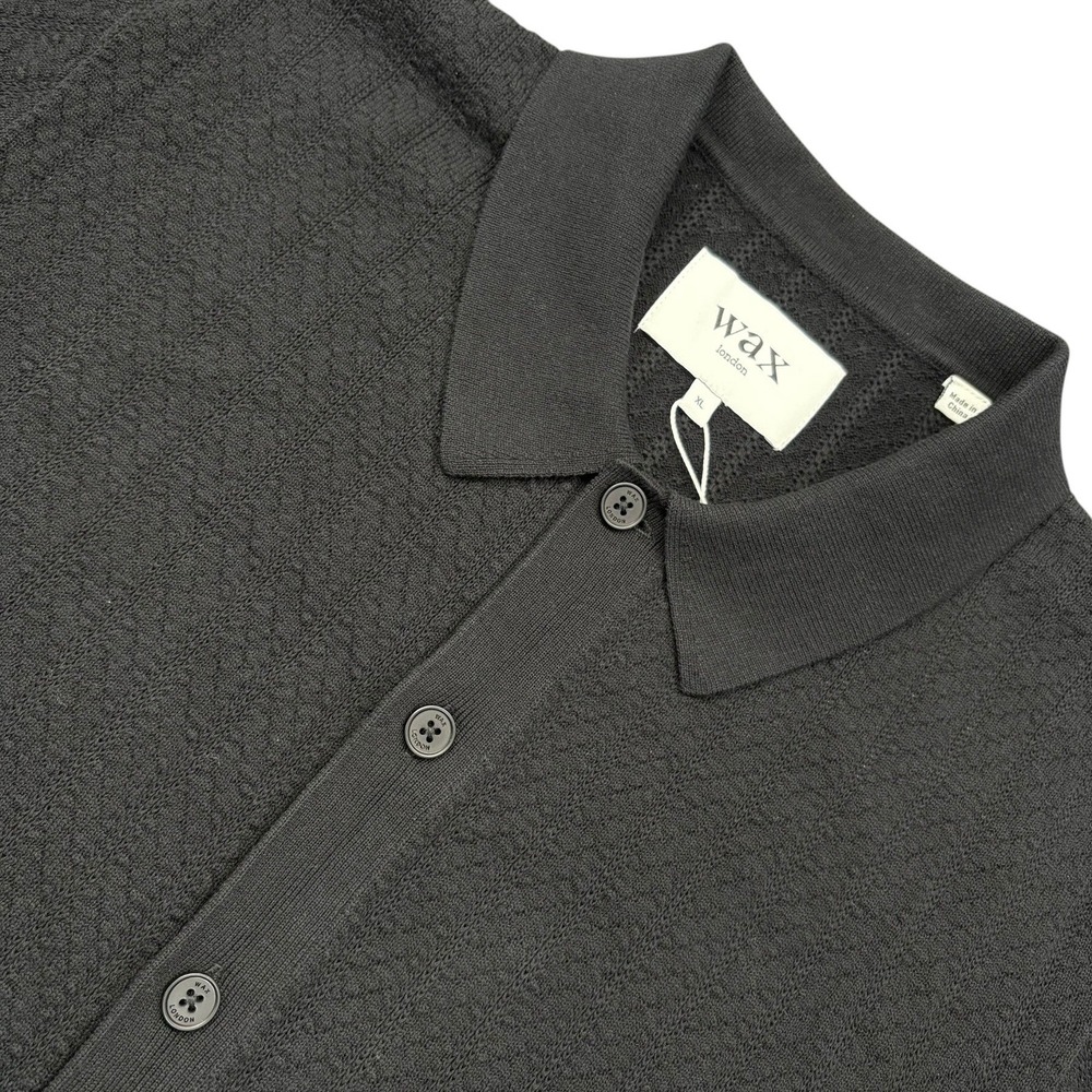 Wax London Knit Short Sleeve Shirt Mens XL Black Textured Cotton Button Up NWT